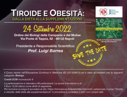 24 settembre a Napoli, ECM dal titolo “Tiroide e obesità: dalla dieta alla supplementazione”